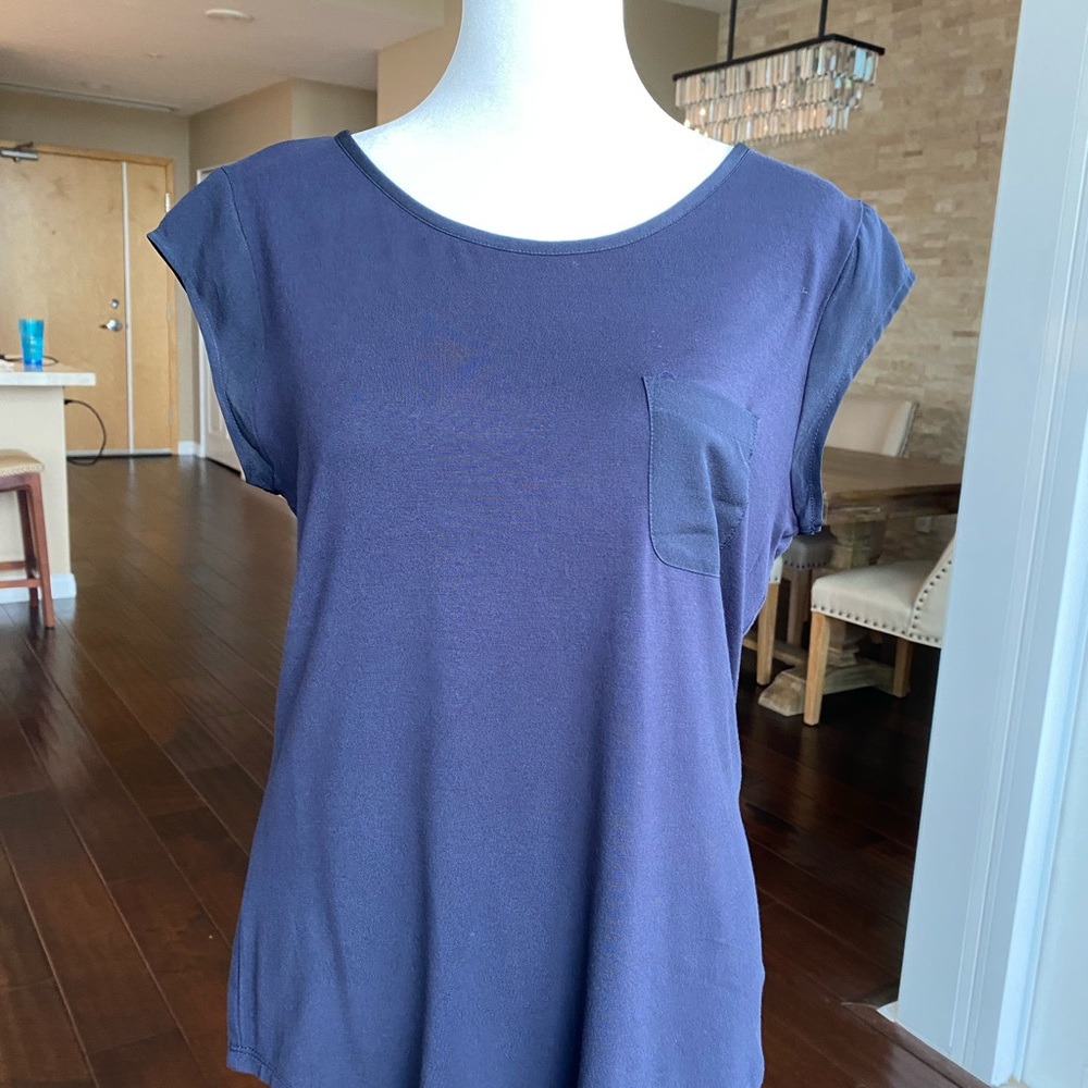 Calvin Klein blue T-shirt with sheer cap sleeves